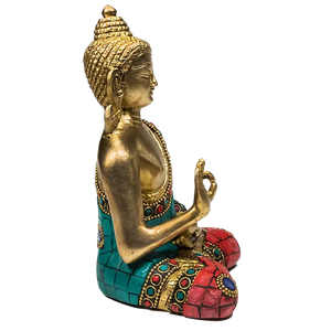 Boeddha Beeld Teaching met Mozaïek Decoratie – Messing 16 cm