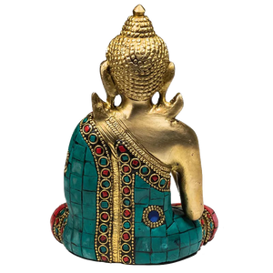 Boeddha Beeld Teaching met Mozaïek Decoratie – Messing 16 cm
