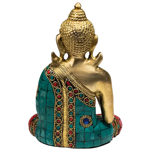 Boeddha Beeld Teaching met Mozaïek Decoratie – Messing 16 cm