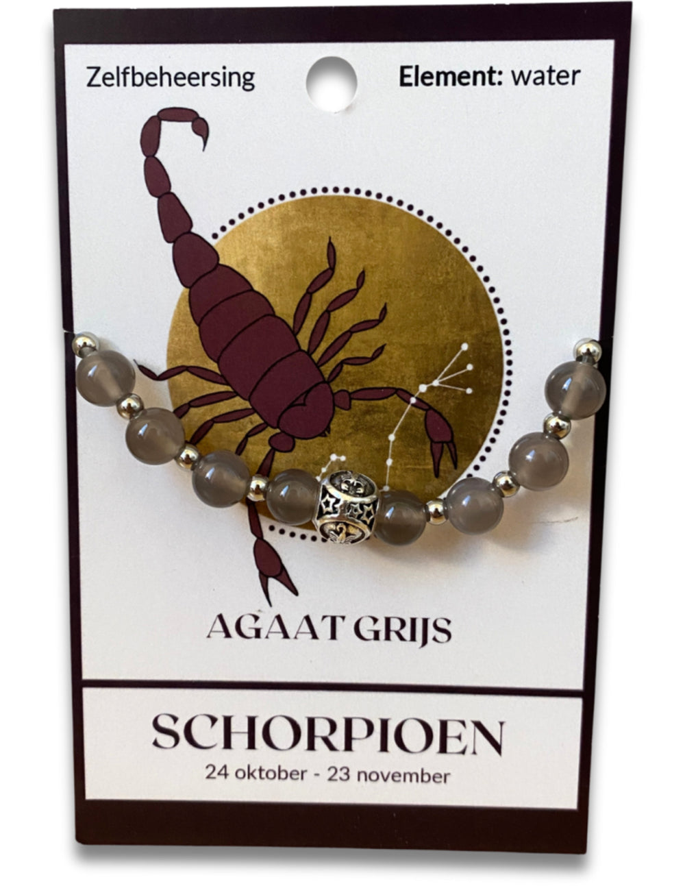 Agaat grijs sterrenbeeld armband - Schorpioen