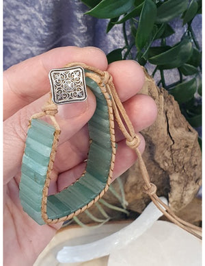 Aventurijn groen leren armband gipsy-style