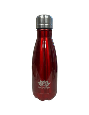 Drinkfles thermosfles klein donkerrood glans Om Namaste RVS