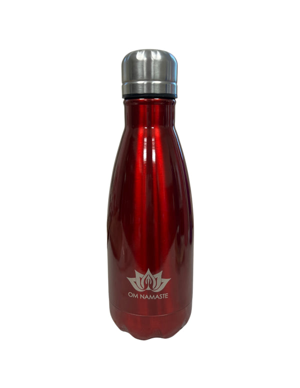 Drinkfles thermosfles klein donkerrood glans Om Namaste RVS