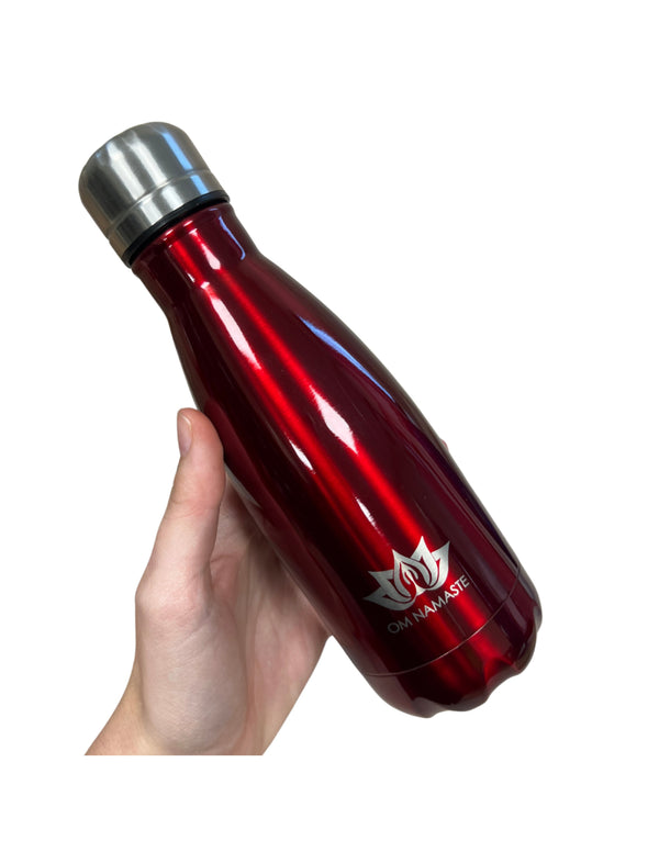 Drinkfles thermosfles klein donkerrood glans Om Namaste RVS