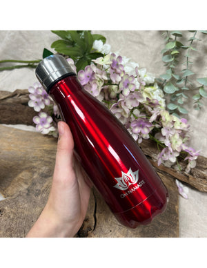 Drinkfles thermosfles klein donkerrood glans Om Namaste RVS