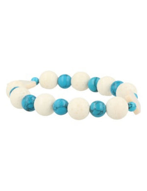 Edelsteen armband Howliet blauw / Parelmoer / Schuimkoraal wit (imitatie)