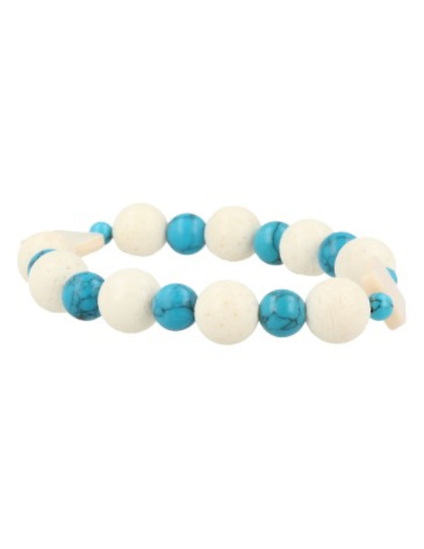 Edelsteen armband Howliet blauw / Parelmoer / Schuimkoraal wit (imitatie)