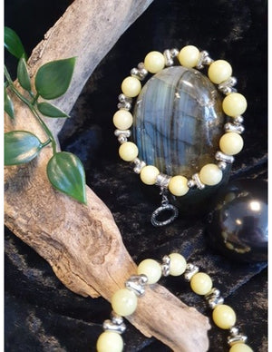 Jade olijf fashion kralenarmband met bedel