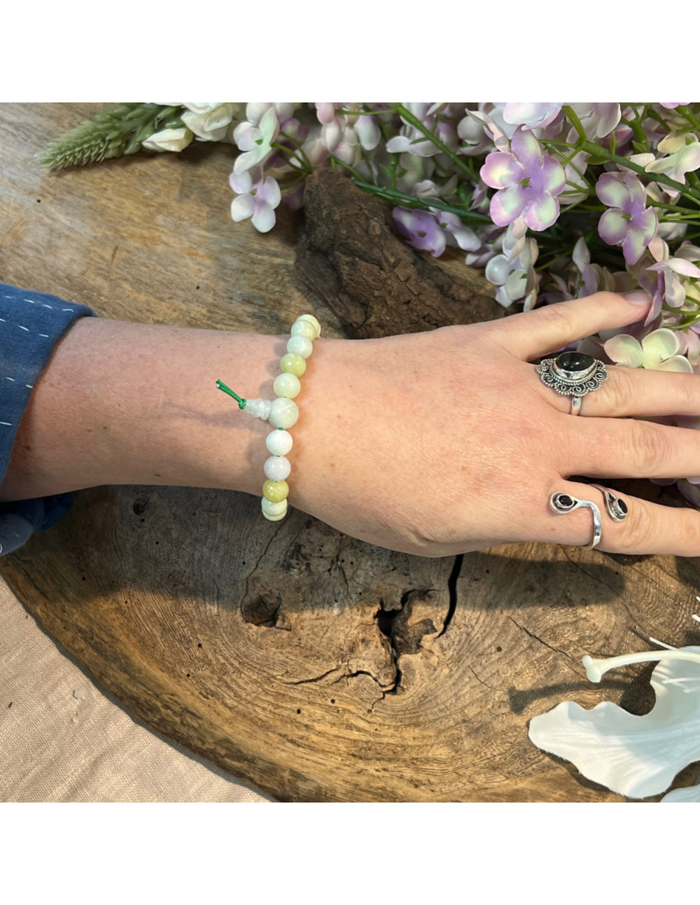 Jade Serpentijn powerbead armband + kaart