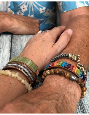 Jaspis landschap leren armband gipsy-style