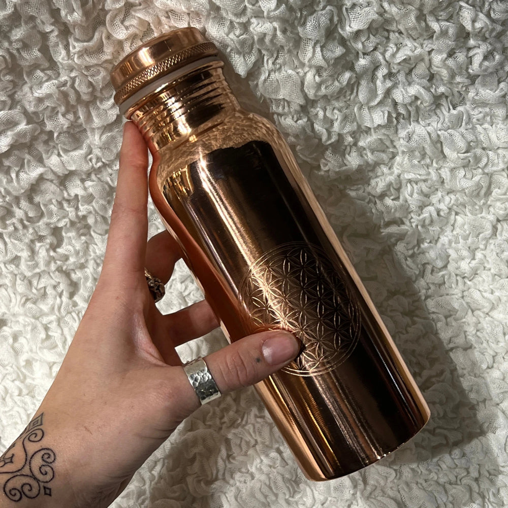 Koperen Drinkfles - 600 ml - Fles met Levensbloem