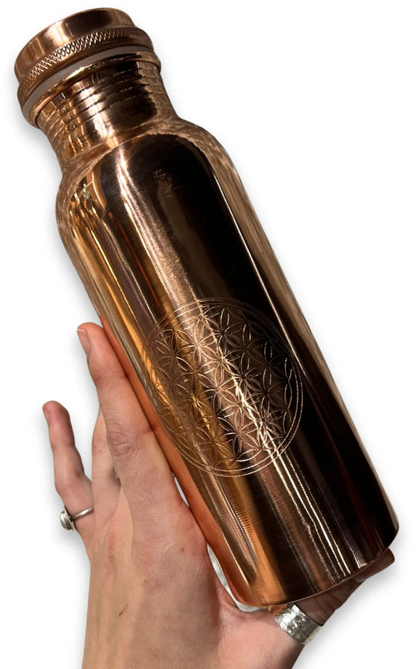 Koperen Drinkfles - 600 ml - Fles met Levensbloem