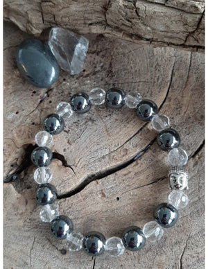 Kralenarmband boeddha mannen Hematiet / transparant