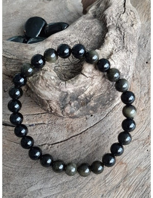 Obsidiaan goud kralenarmband 8mm mannen