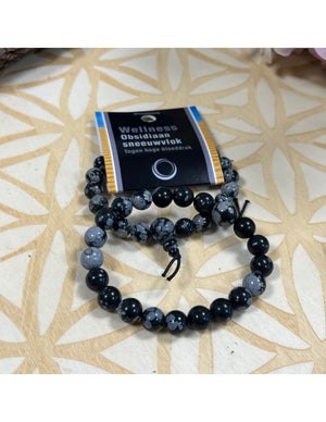 Obsidiaan sneeuwvlok powerbead armband + kaart
