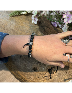Obsidiaan sneeuwvlok powerbead armband + kaart