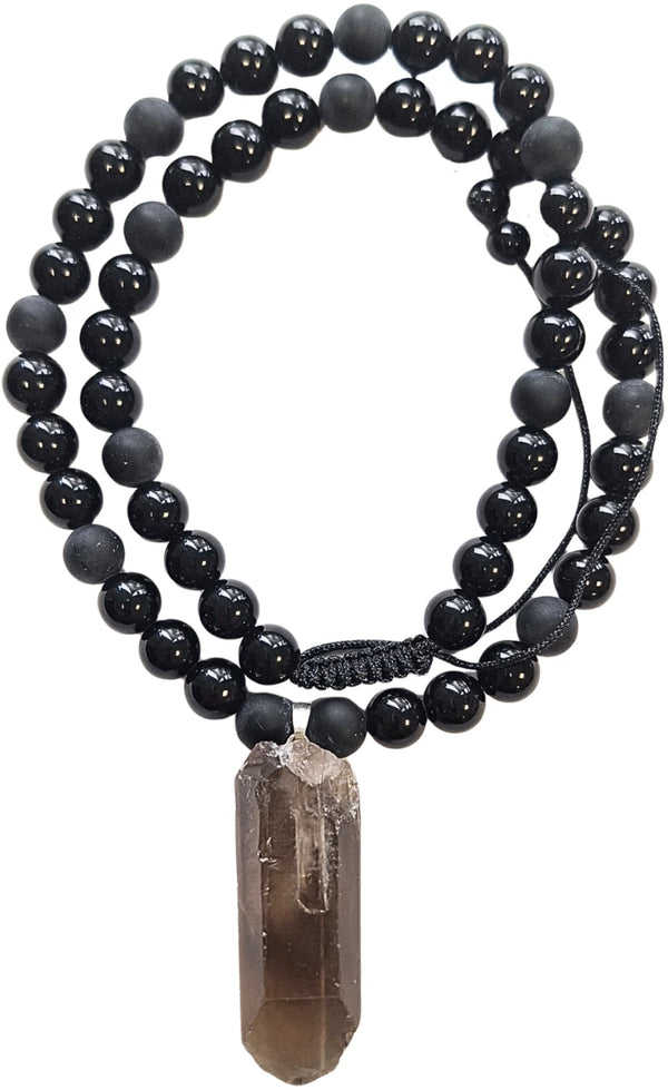 Obsidiaan zwart kralenketting mannen met Rookwarts ruwe punt