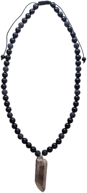 Obsidiaan zwart kralenketting mannen met Rookwarts ruwe punt