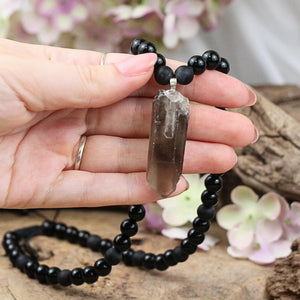 Obsidiaan zwart kralenketting mannen met Rookwarts ruwe punt
