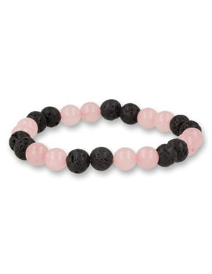 Roze kwarts / Lavasteen kralen armband