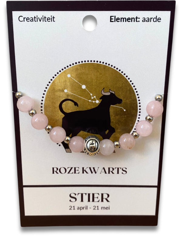 Roze kwarts sterrenbeeld armband - Stier
