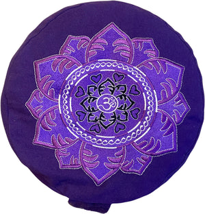 YogaStyles Design Meditatiekussen rond - Paars met Lotus en Ohm