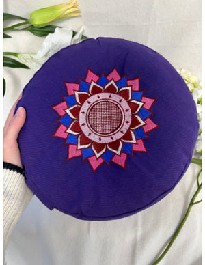 YogaStyles Design Meditatiekussen rond - Paars met Lotus