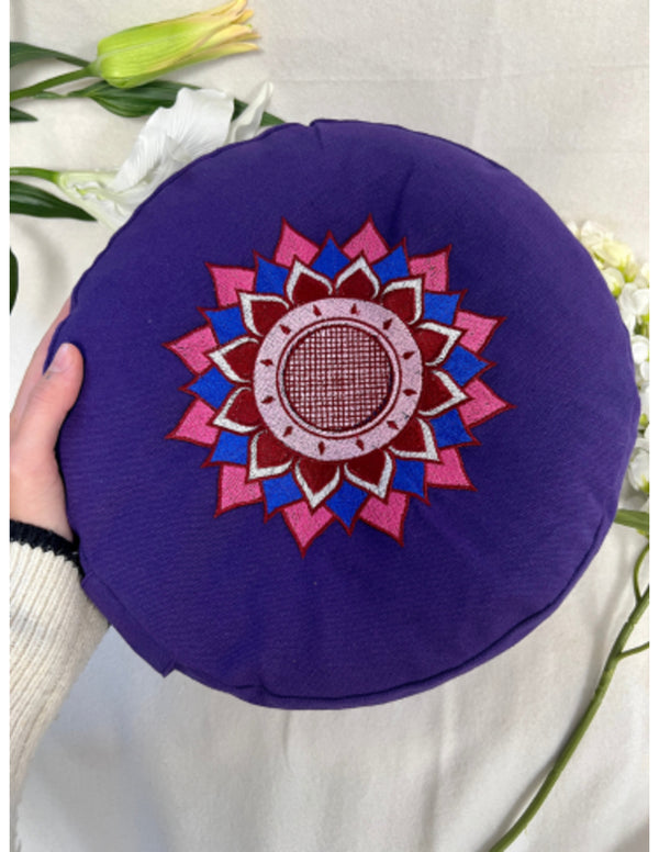 YogaStyles Design Meditatiekussen rond - Paars met Lotus