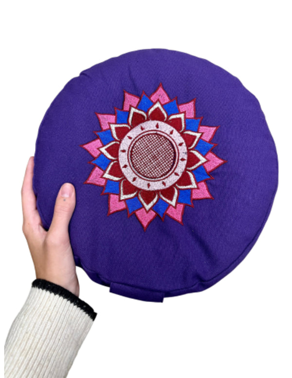 YogaStyles Design Meditatiekussen rond - Paars met Lotus