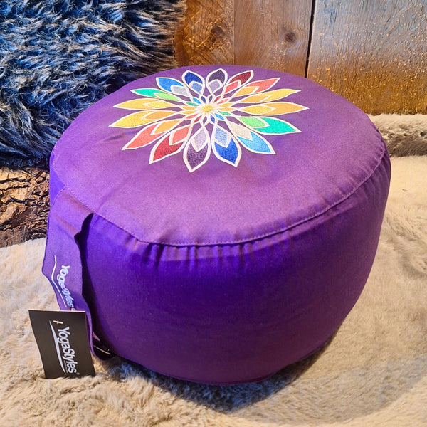 YogaStyles Meditatiekussen Symbolic Rainbow met paarse kant